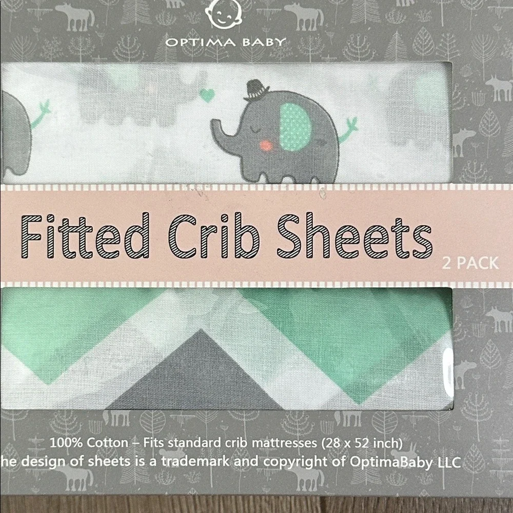 Two Optima Baby‎ 2 Pack Fitted Soft Cotton Fitted Crib Sheets Green White